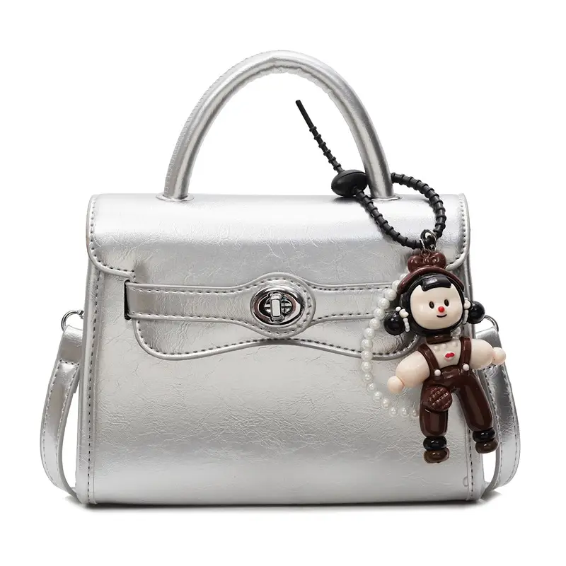 Beige Square Handbag with Cute Decor for Women