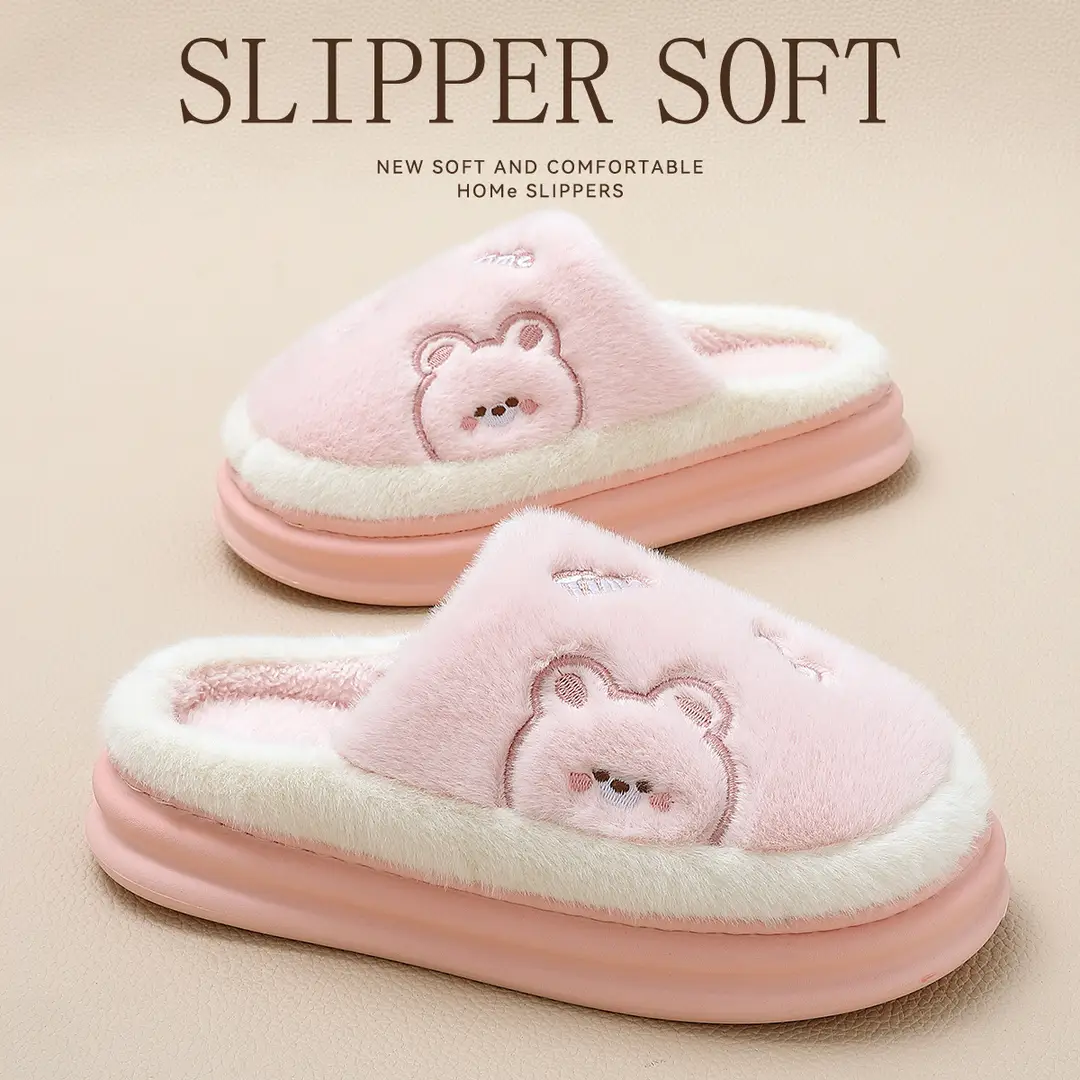 Autumn and Winter Poop-Feeling Cotton Slippers for Men, Indoor Home Thick-Soled Non-Slip Warm Plush Couple Cartoon Slippers for Women - Image 8