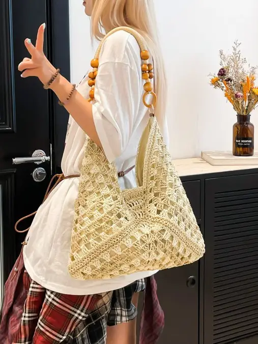 Women Straw Woven Bag Seaside Beach Hollow Shoulder Tote 2026 - Image 8