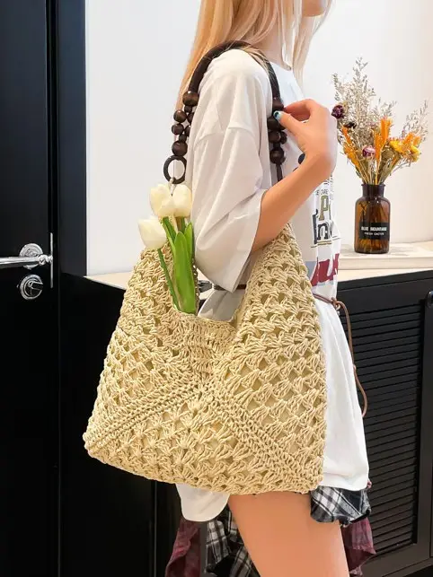 Women Straw Woven Bag Seaside Beach Hollow Shoulder Tote 2026 - Image 10