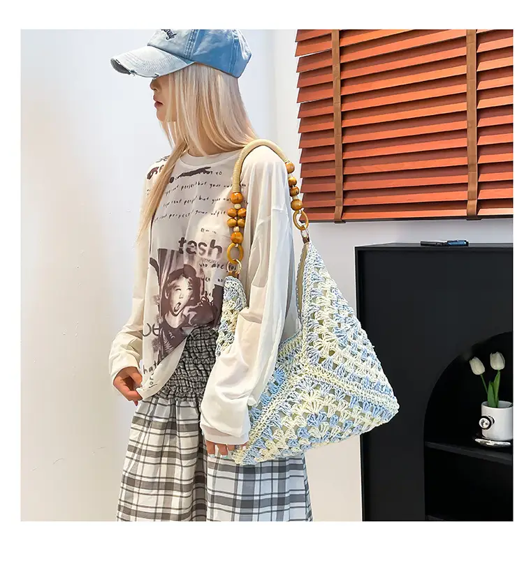 Women Straw Woven Bag Seaside Beach Hollow Shoulder Tote 2026 — feature 11