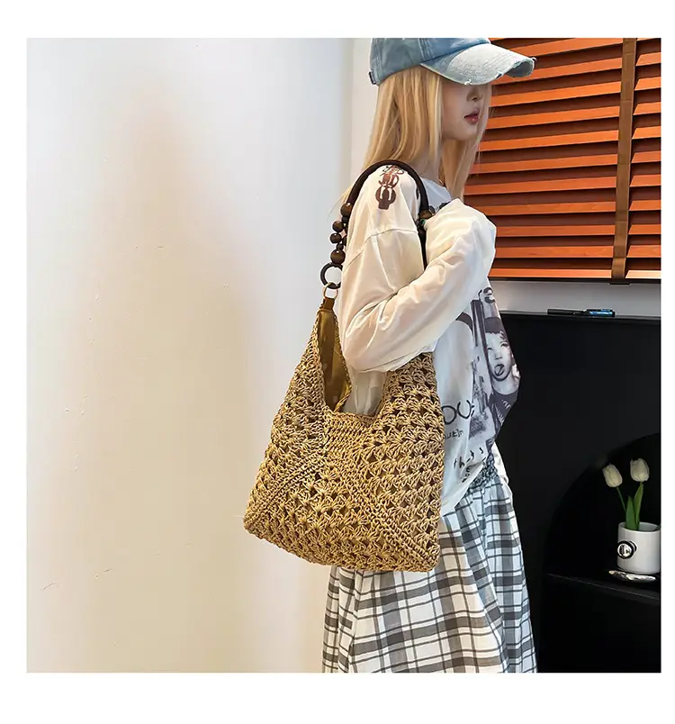 Women Straw Woven Bag Seaside Beach Hollow Shoulder Tote 2026 — feature 13