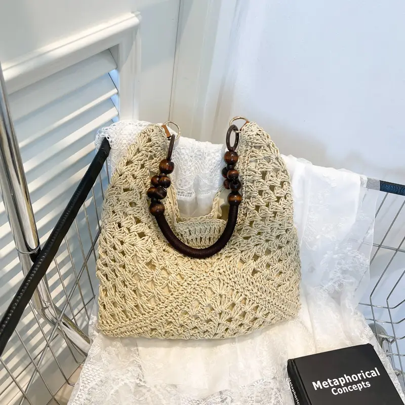 Women Straw Woven Bag Seaside Beach Hollow Shoulder Tote 2026 - Image 2