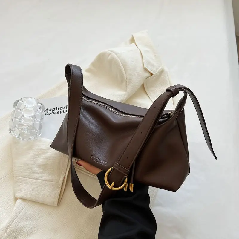 Women's Brown Leather Crossbody Bag with Gold Ring - Image 2