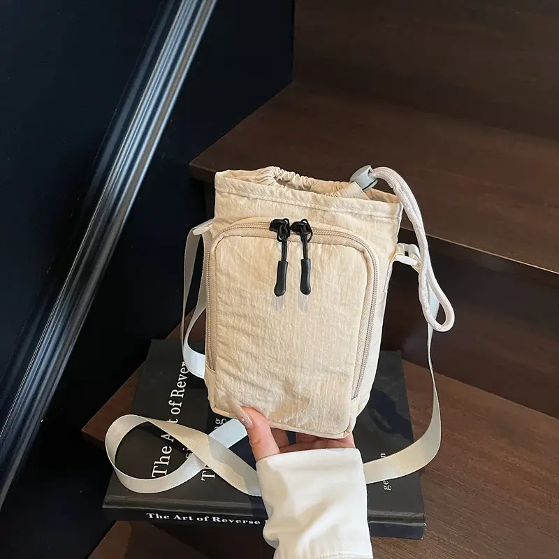 Women's Beige Crossbody Bag with Water Bottle Holder - Image 2