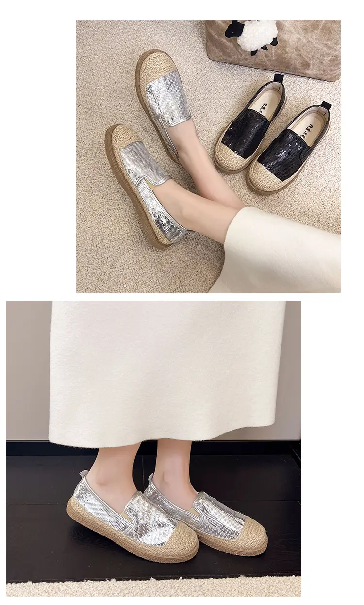 2026 Summer Women's Slip-On Loafers New Versatile Korean Style Lazy Loafers Breathable Sequin Casual Shoes — feature 12