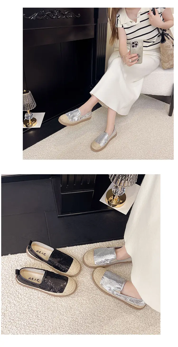 2026 Summer Women's Slip-On Loafers New Versatile Korean Style Lazy Loafers Breathable Sequin Casual Shoes — feature 13