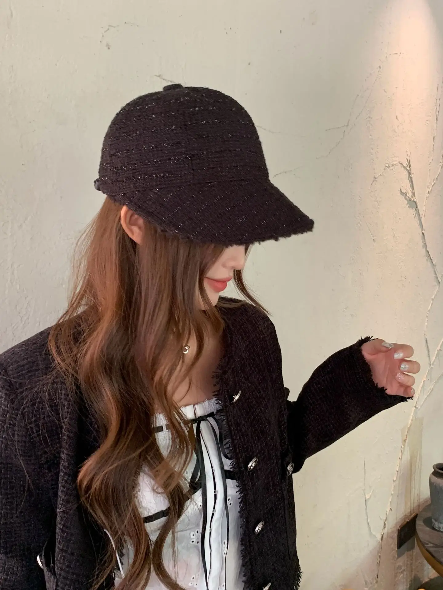 Women Wool Duckbill Cap with Large Brim Cream — feature 6