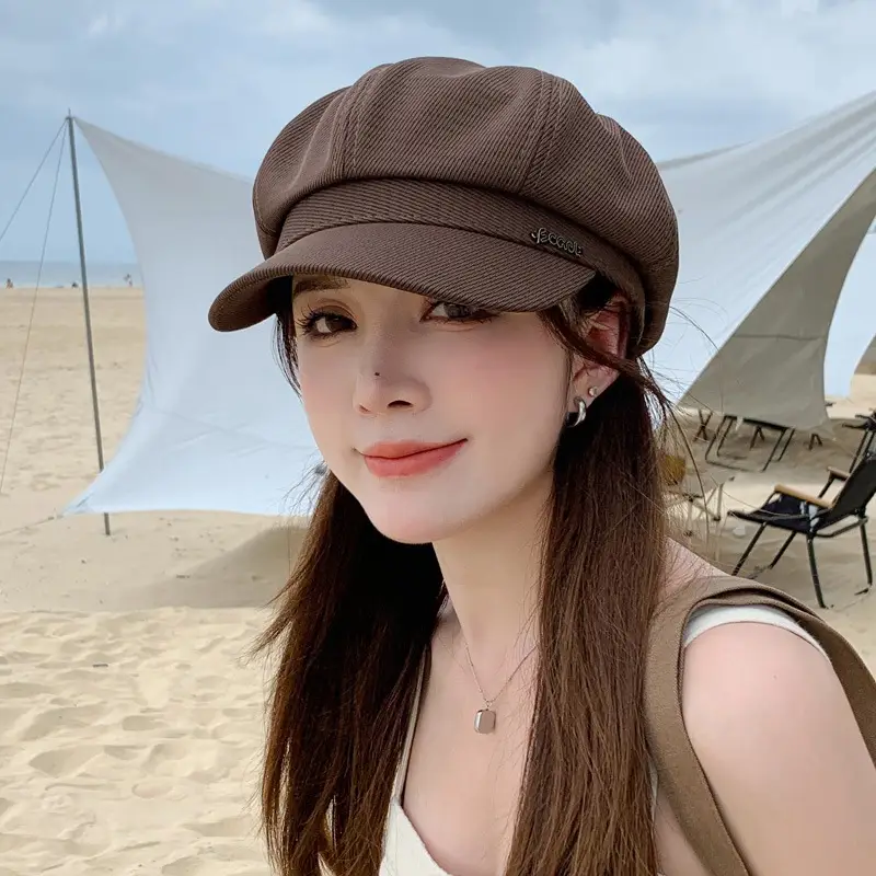 Women French Retro Newsboy Cap Beige Large Head - Image 5