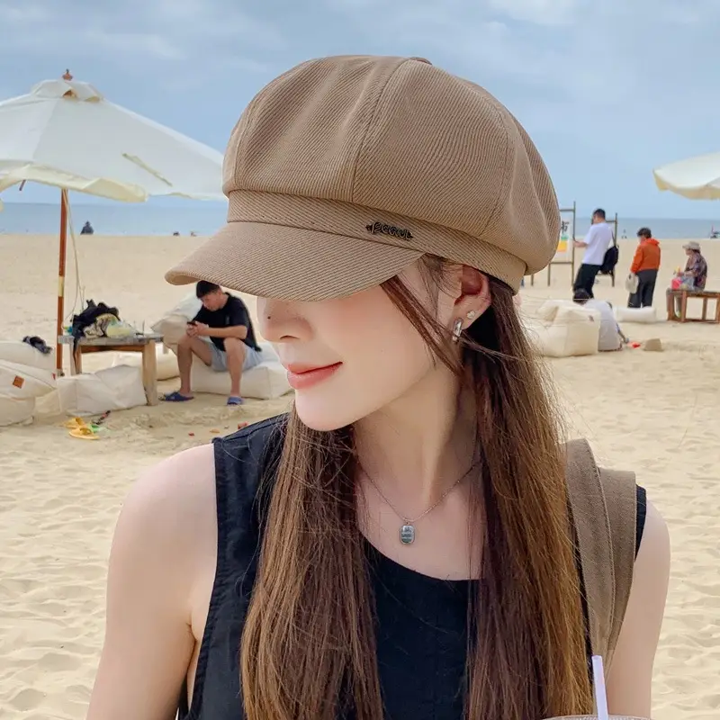 Women French Retro Newsboy Cap Beige Large Head - Image 7