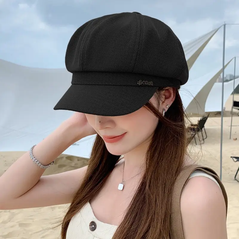 Women French Retro Newsboy Cap Beige Large Head - Image 8