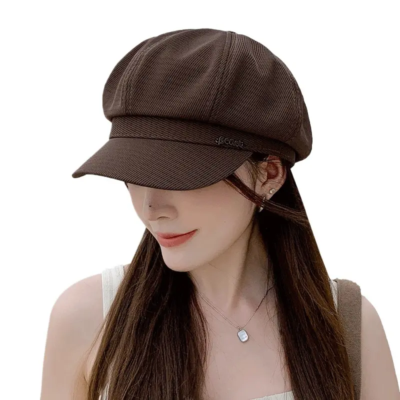 Women French Retro Newsboy Cap Beige Large Head - Image 9
