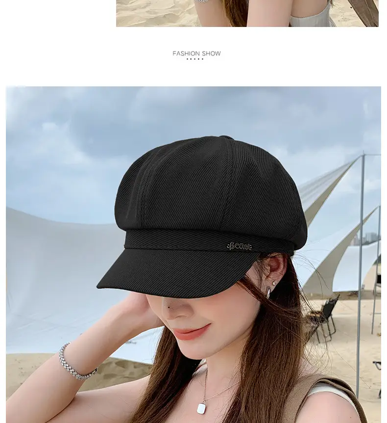 Women French Retro Newsboy Cap Beige Large Head — feature 11
