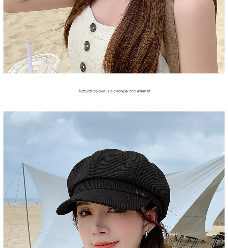 Women French Retro Newsboy Cap Beige Large Head — feature 12