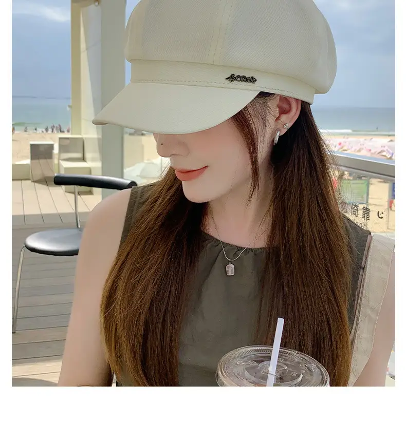 Women French Retro Newsboy Cap Beige Large Head — feature 15
