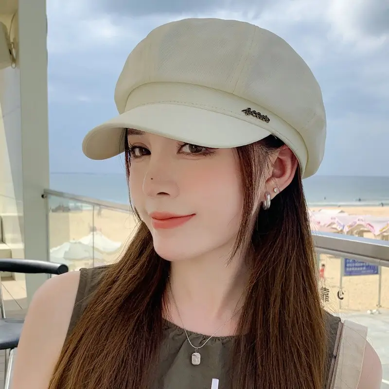 Women French Retro Newsboy Cap Beige Large Head - Image 2