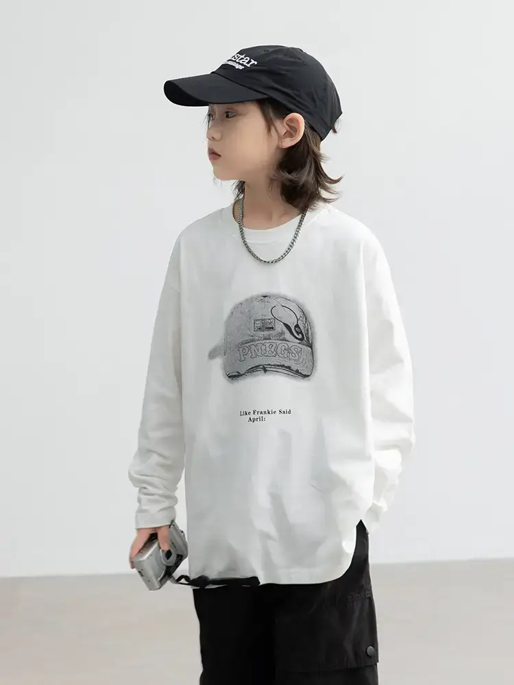 Boys Long Sleeve T-Shirt White 2026 Autumn - Image 3