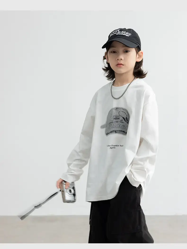 Boys Long Sleeve T-Shirt White 2026 Autumn — feature 14