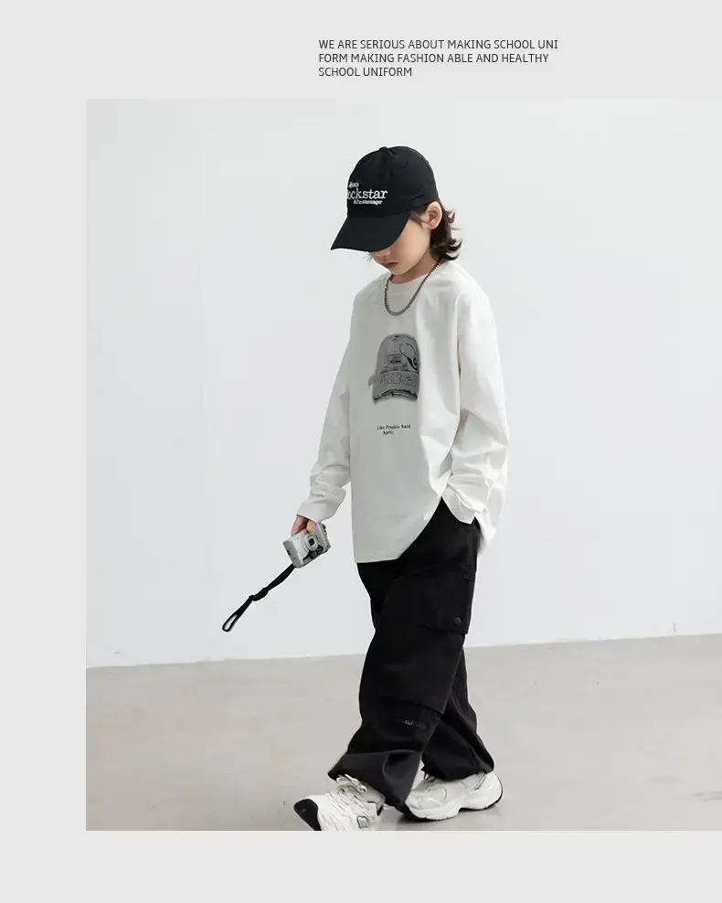 Boys Long Sleeve T-Shirt White 2026 Autumn — feature 8