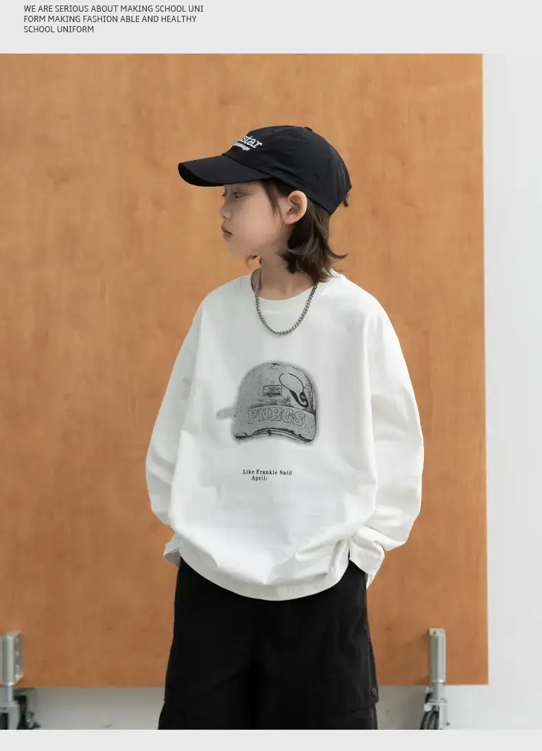 Boys Long Sleeve T-Shirt White 2026 Autumn — feature 9