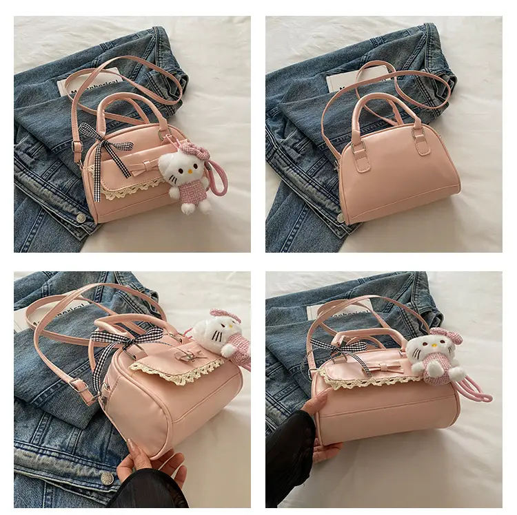 Cute Cartoon Boston Bag 2025 Summer New Large Capacity Textured Shoulder Crossbody Bag — feature 12