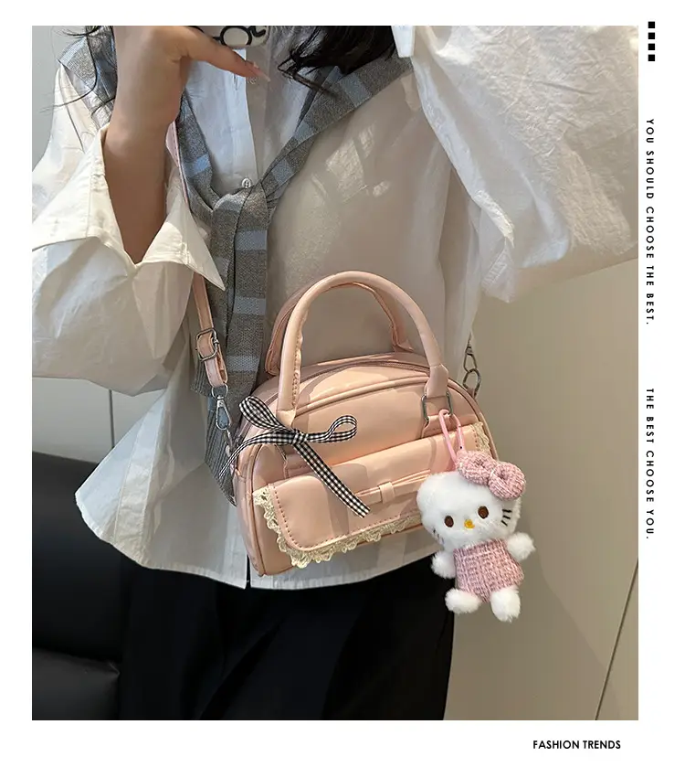 Cute Cartoon Boston Bag 2025 Summer New Large Capacity Textured Shoulder Crossbody Bag — feature 2