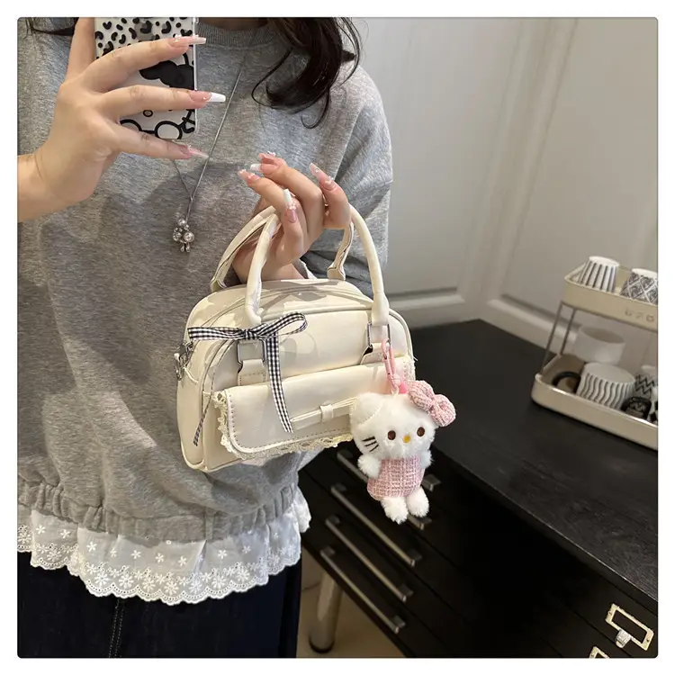 Cute Cartoon Boston Bag 2025 Summer New Large Capacity Textured Shoulder Crossbody Bag — feature 21