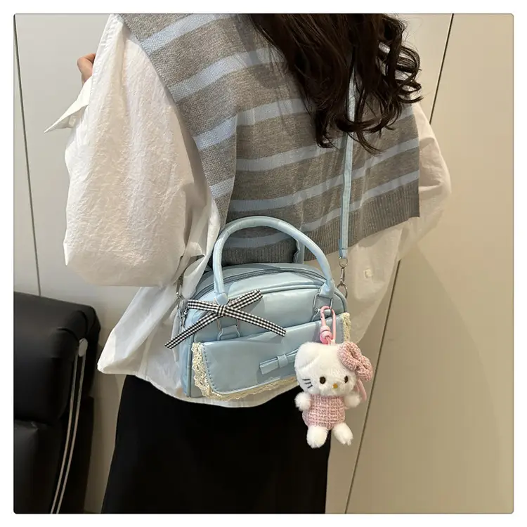 Cute Cartoon Boston Bag 2025 Summer New Large Capacity Textured Shoulder Crossbody Bag — feature 24