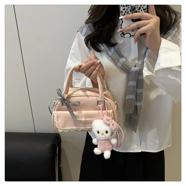 Cute Cartoon Boston Bag 2025 Summer New Large Capacity Textured Shoulder Crossbody Bag — feature 29