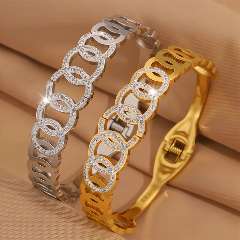 Titanium Bracelet Lucky Five-Ring Diamond Couple's Open Full Diamond Light Luxury High-End - Image 5