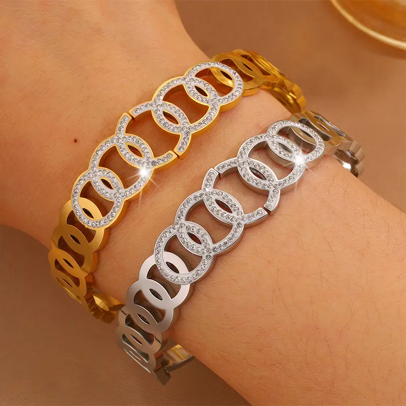 Titanium Bracelet Lucky Five-Ring Diamond Couple's Open Full Diamond Light Luxury High-End - Image 6