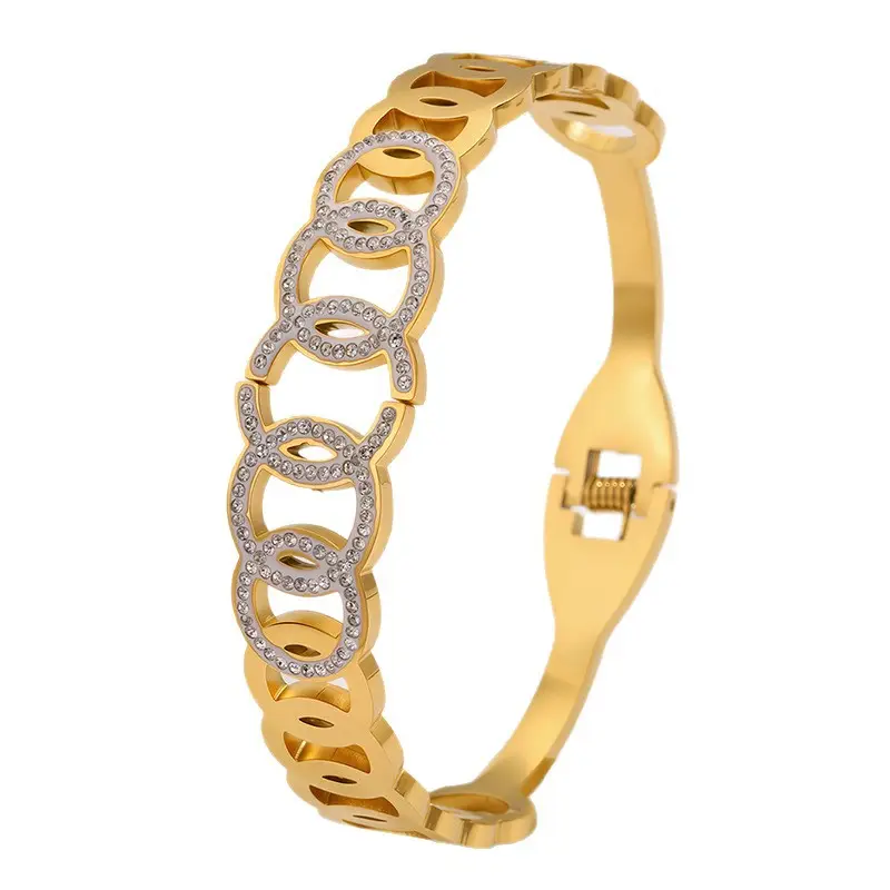 Titanium Bracelet Lucky Five-Ring Diamond Couple's Open Full Diamond Light Luxury High-End - Image 7