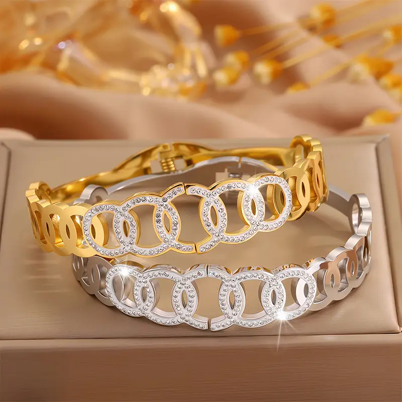 Titanium Bracelet Lucky Five-Ring Diamond Couple's Open Full Diamond Light Luxury High-End β feature 10