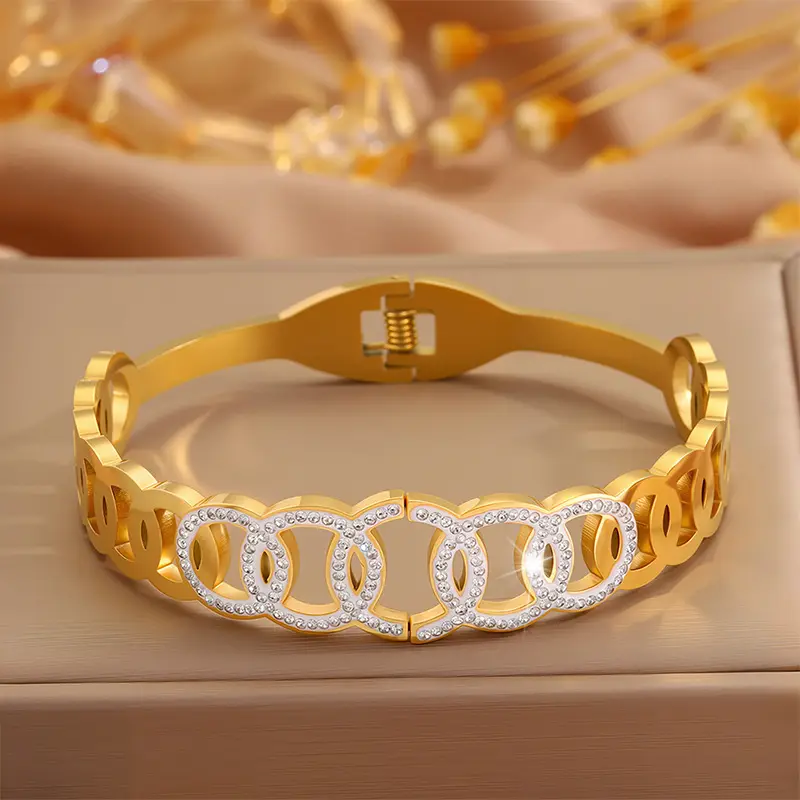 Titanium Bracelet Lucky Five-Ring Diamond Couple's Open Full Diamond Light Luxury High-End β feature 13