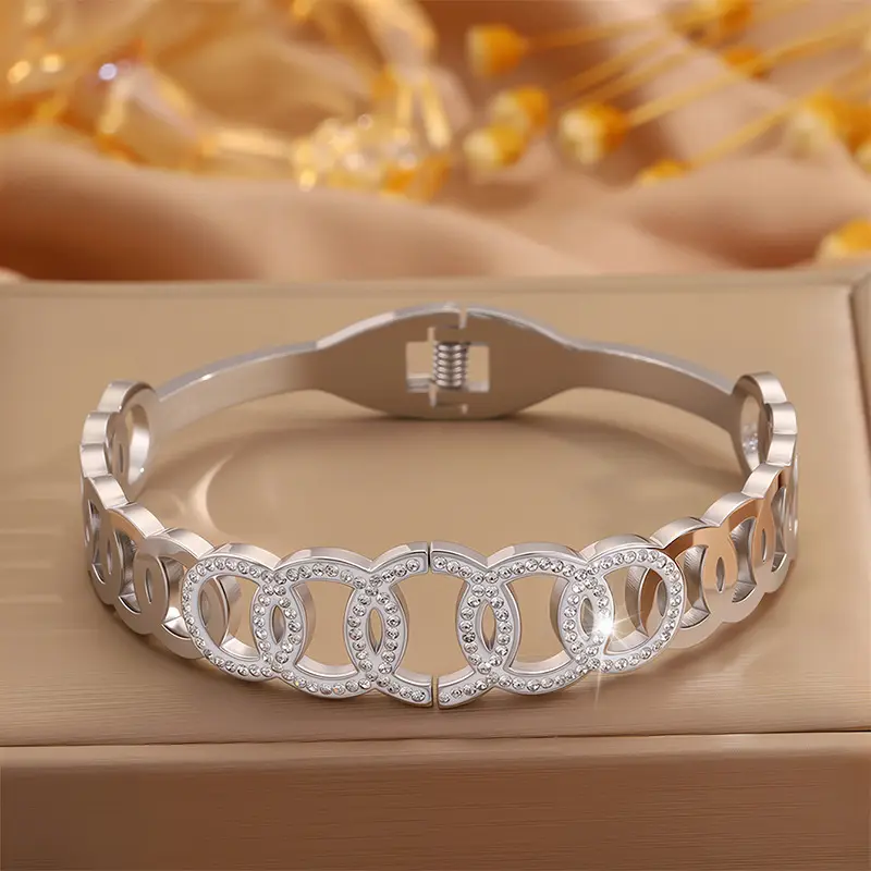 Titanium Bracelet Lucky Five-Ring Diamond Couple's Open Full Diamond Light Luxury High-End β feature 14