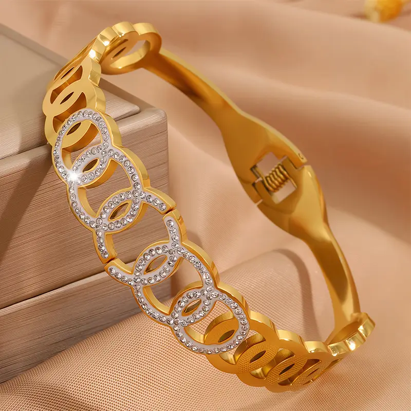 Titanium Bracelet Lucky Five-Ring Diamond Couple's Open Full Diamond Light Luxury High-End β feature 15