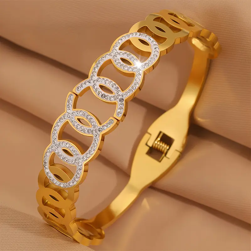Titanium Bracelet Lucky Five-Ring Diamond Couple's Open Full Diamond Light Luxury High-End β feature 17
