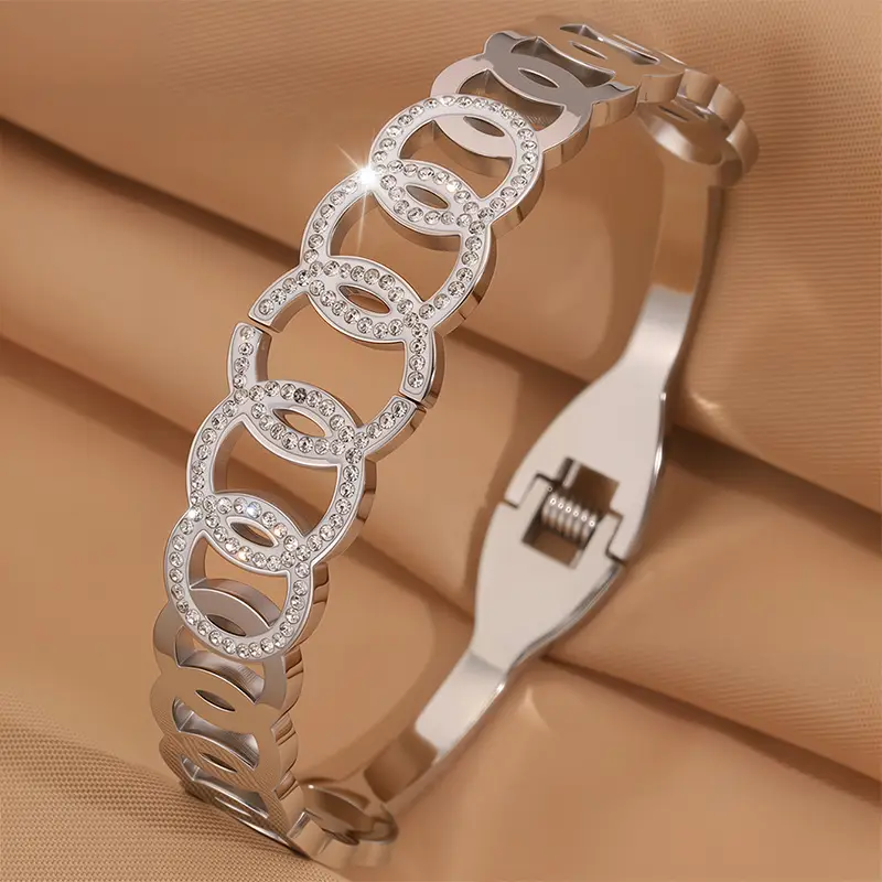 Titanium Bracelet Lucky Five-Ring Diamond Couple's Open Full Diamond Light Luxury High-End β feature 18