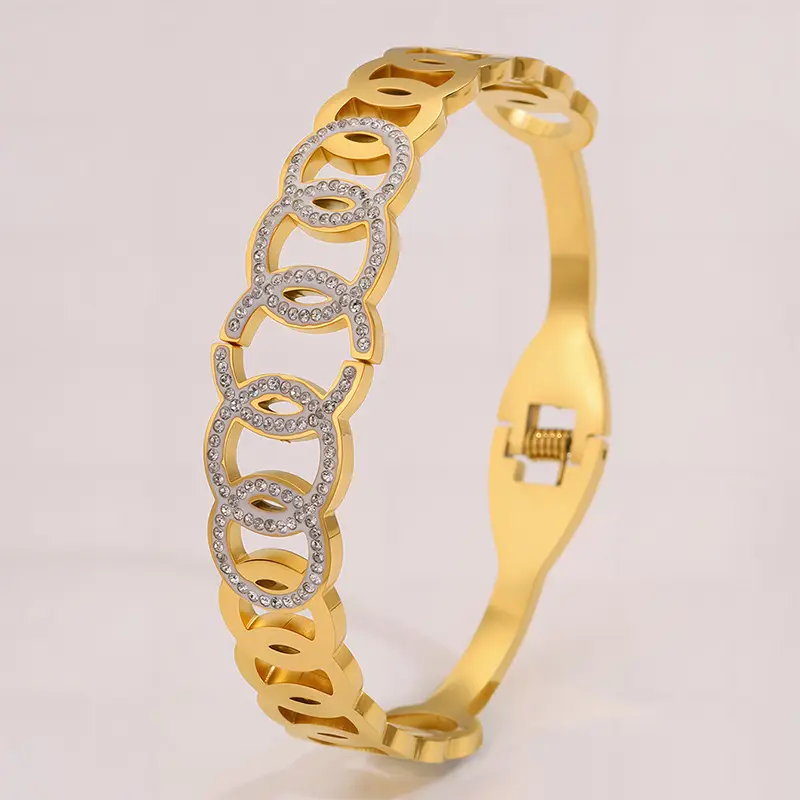 Titanium Bracelet Lucky Five-Ring Diamond Couple's Open Full Diamond Light Luxury High-End β feature 19