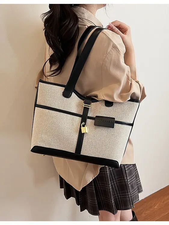 Vintage Canvas Patchwork Shoulder Bag for Women - Image 3