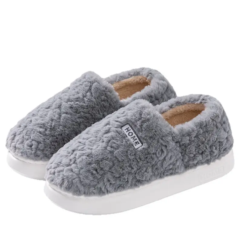 Women Furry Slippers Warm Thick Cotton with Covered Heel