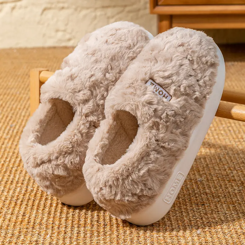 Factory Direct Sales Furry Slippers for Women, Home Warm Cotton Shoes with Covered Heel, Can Be Worn Outside, Thick-Soled Non-Slip Couple Cotton Slippers for Men - Image 3