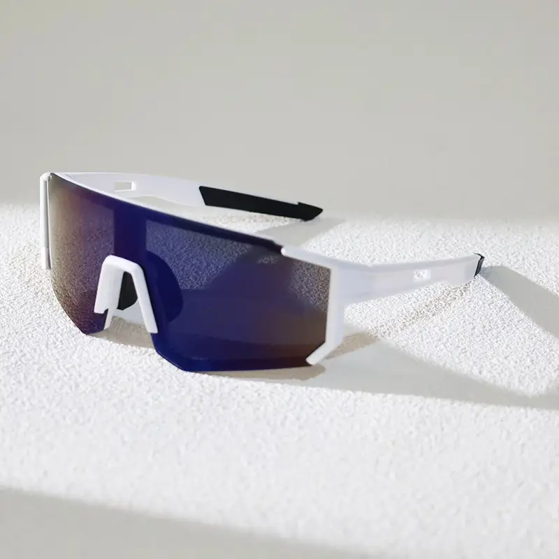 Sports Cycling Sunglasses Blue White One Lens - Image 9