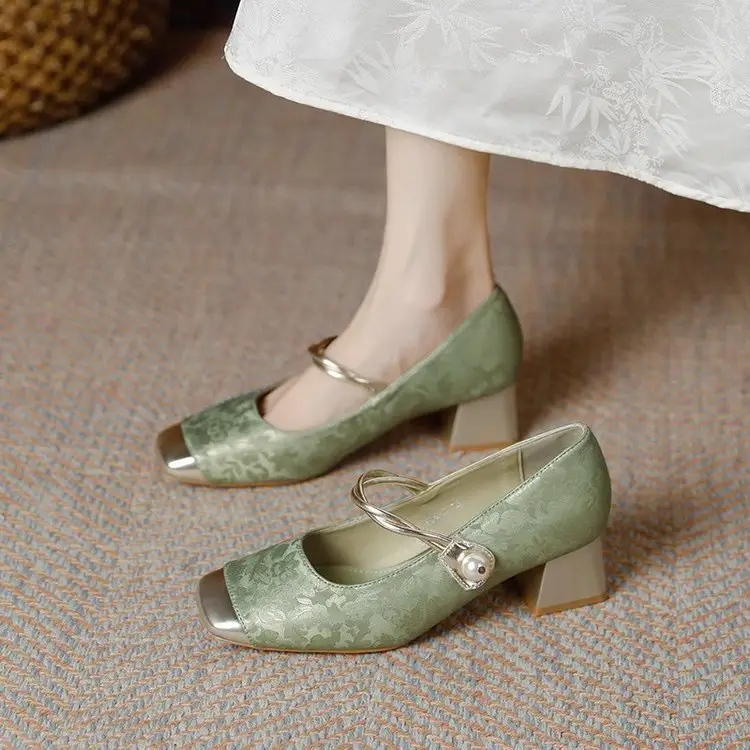 New Chinese Style High Heels Women 2025 Square Toe One-Line Thick Heel - Image 7