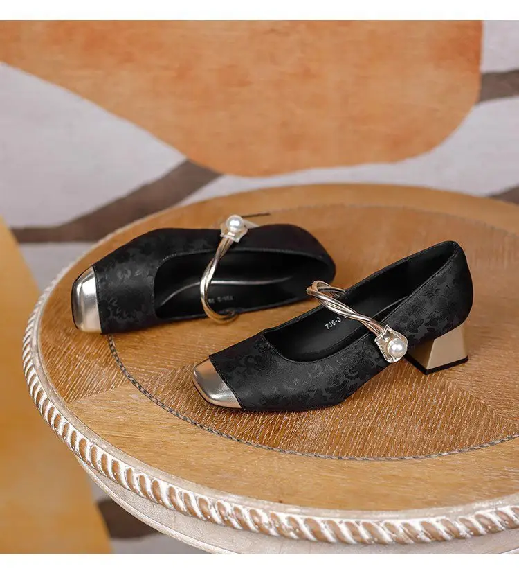 New Chinese Style High Heels Women 2025 Square Toe One-Line Thick Heel — feature 12