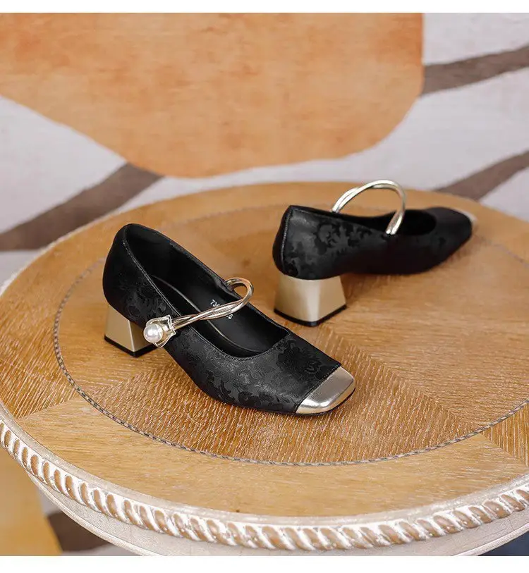 New Chinese Style High Heels Women 2025 Square Toe One-Line Thick Heel — feature 15