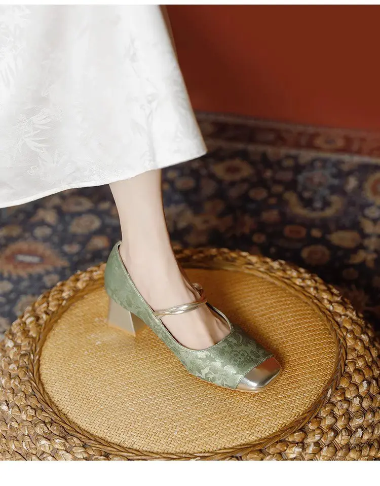 New Chinese Style High Heels Women 2025 Square Toe One-Line Thick Heel — feature 7