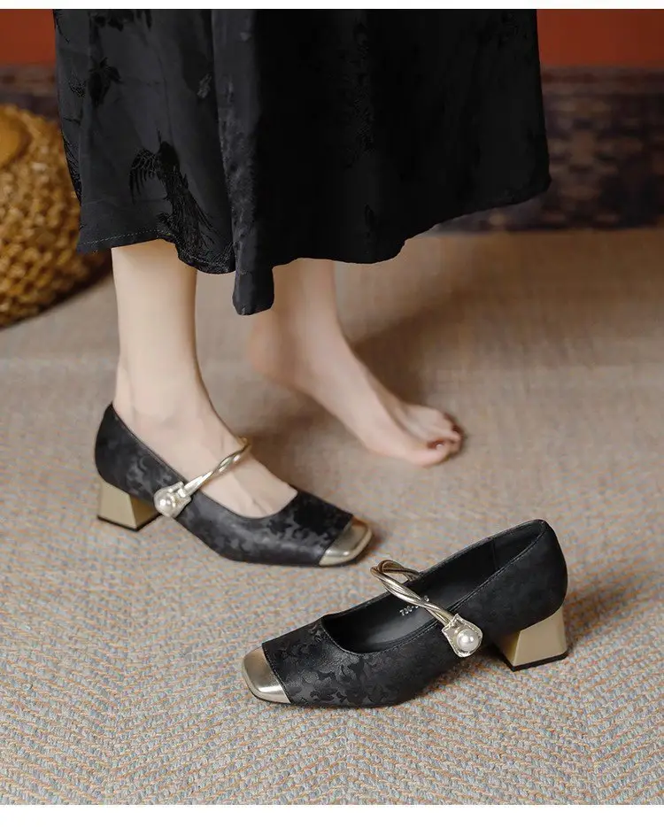 New Chinese Style High Heels Women 2025 Square Toe One-Line Thick Heel — feature 9