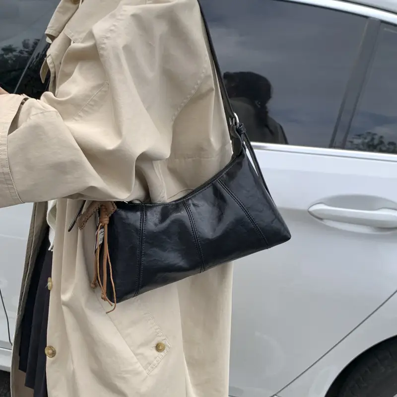 Women's Yellow Leather Shoulder Bag 2025 New Niche Design
