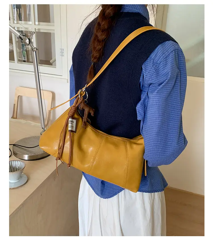 Women's Yellow Leather Shoulder Bag 2025 New Niche Design — feature 29
